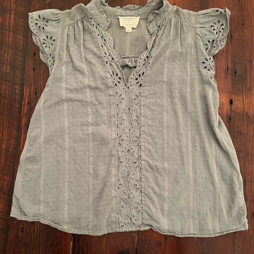 Anthropologie Sage color Eyelet Blouse